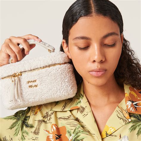 Ivory Shearling Shoulder Bag With Leather Details 